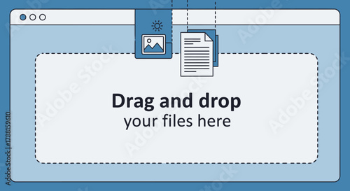 Upload files with ease using the drag and drop interface on a digital screen, ideal for web design and online services