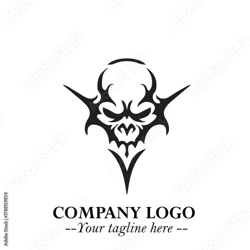 Head of Vampire Logo Symbol in Black on the White Background with Gothic Horror Vector Design