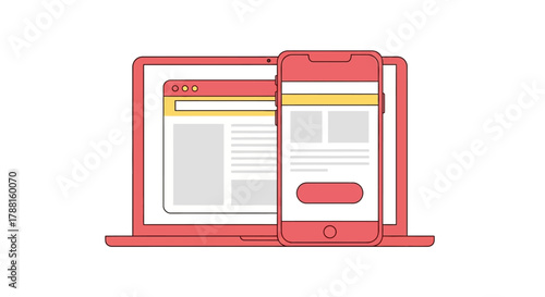 Responsive design mockup of a laptop and smartphone displaying website content on screens