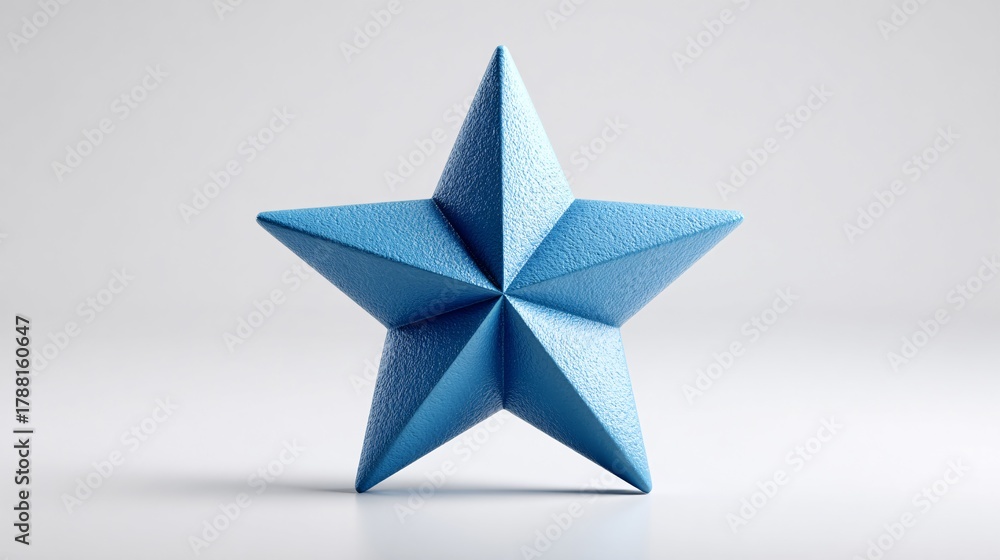 Obraz premium Blue Origami Star on White Background with Soft Lighting and Shadows