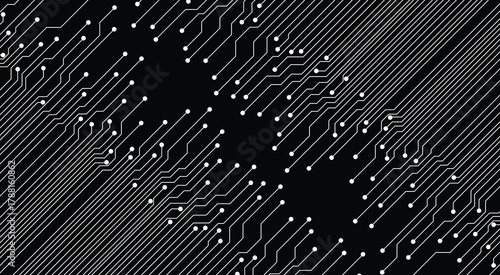 Electronics board. Circuit board electronic hi tech pattern. Vector abstract computer chip. Black monochrome background