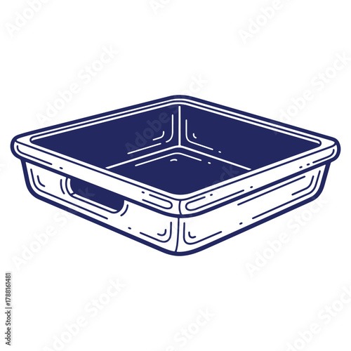 Illustrated Empty Blue Storage Container with Handles for Organization and Workspace Efficiency Product Presentation