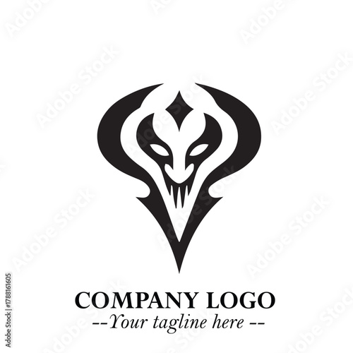 Head of Vampire Logo Symbol in Black on the White Background with Gothic Horror Vector Design