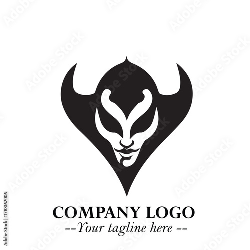 Head of Vampire Logo Symbol in Black on the White Background with Gothic Horror Vector Design