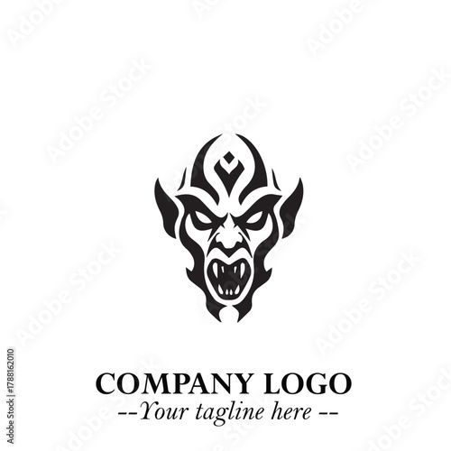 Head of Vampire Logo Symbol in Black on the White Background with Gothic Horror Vector Design