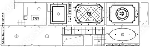 Vector sketch illustration of a simple house roof ceiling plan design silhouette with scale size 