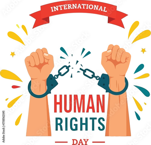 Celebrate International Human Rights Day with this powerful illustration of broken chains symbolizing freedom and justice for all, perfect for social advocacy