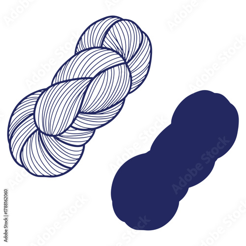 Illustration of a Braided Design with Detailed Lines Alongside a Solid Shape with Rounded Sections for Arts and Crafts