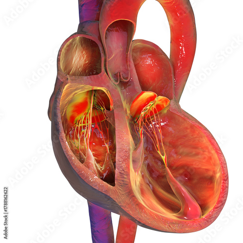 Left ventricular dilation, 3D illustration