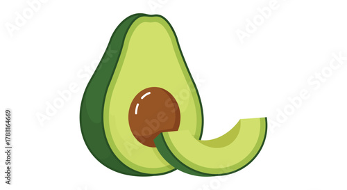 A vibrant illustration of a halved avocado with a missing slice