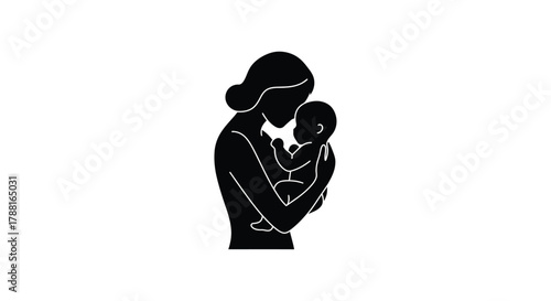A silhouette of a mother tenderly cradling her newborn baby in arms