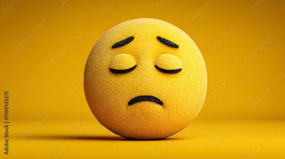 Fototapeta premium Close-Up of Sad Yellow Emoji with Downcast Expression on Yellow Background