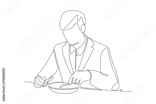 Business men having lunch. Business lunch concept one-line drawing