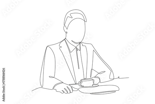 Business men having lunch. Business lunch concept one-line drawing