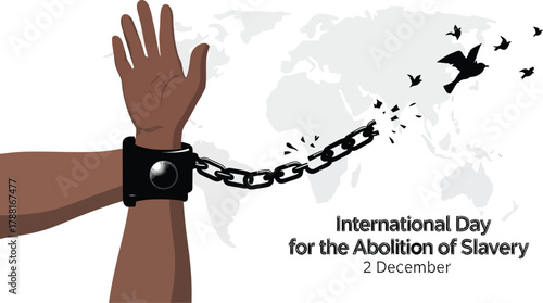 Abolition of Slavery Day concept with broken chains, birds, and global reach for freedom campaigns and social justice awareness initiatives