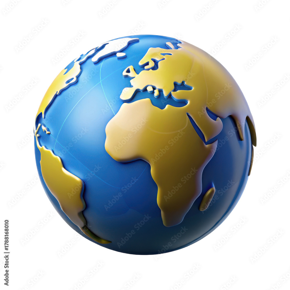 Fototapeta premium High-quality 3d render of planet earth globe centered and isolated displaying continents transparent background