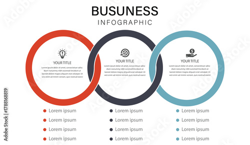 Modern Minimalist Business Infographic with Three Overlapping Colorful Circles and Icons for Presentation Design