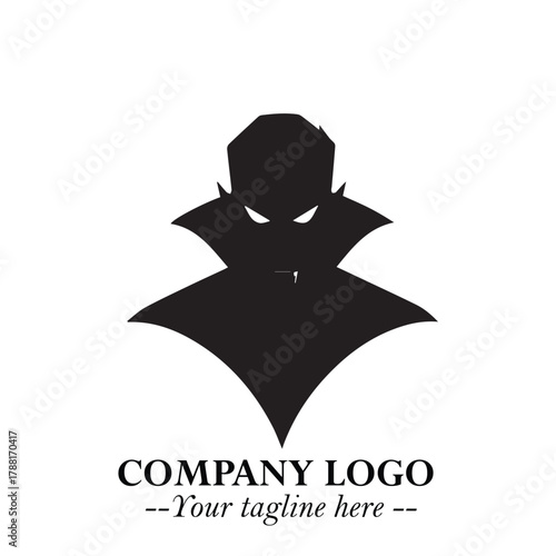 Head of Vampire Logo Symbol in Black on the White Background with Gothic Horror Vector Design
