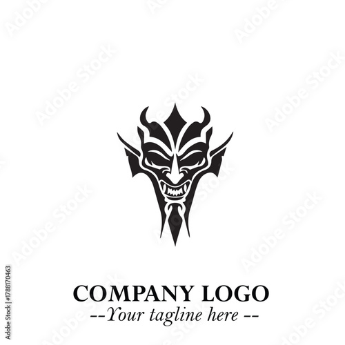 Head of Vampire Logo Symbol in Black on the White Background with Gothic Horror Vector Design