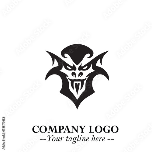 Head of Vampire Logo Symbol in Black on the White Background with Gothic Horror Vector Design
