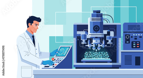 Scientist operating advanced laboratory equipment for medical research and development