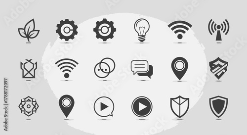 Collection of various black and white icons representing different concepts and ideas.