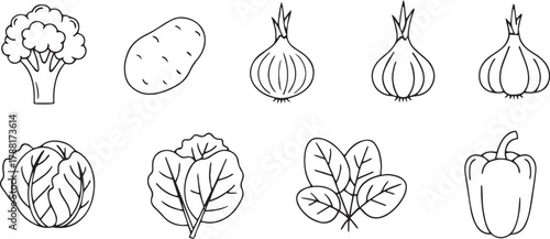 Outline Icons of Various Vegetables food healthy eating