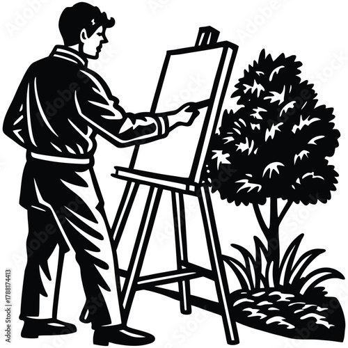 Artist Painting Silhouette Image Illustration of Creativity and Artistic Expression on White Background