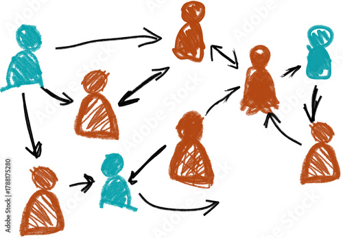 set of fashion girls, set of female hands, set of women, set of female hands, vector illustration of a set of women, Hand pointing at network diagram. Collaboration, teamwork, connection,