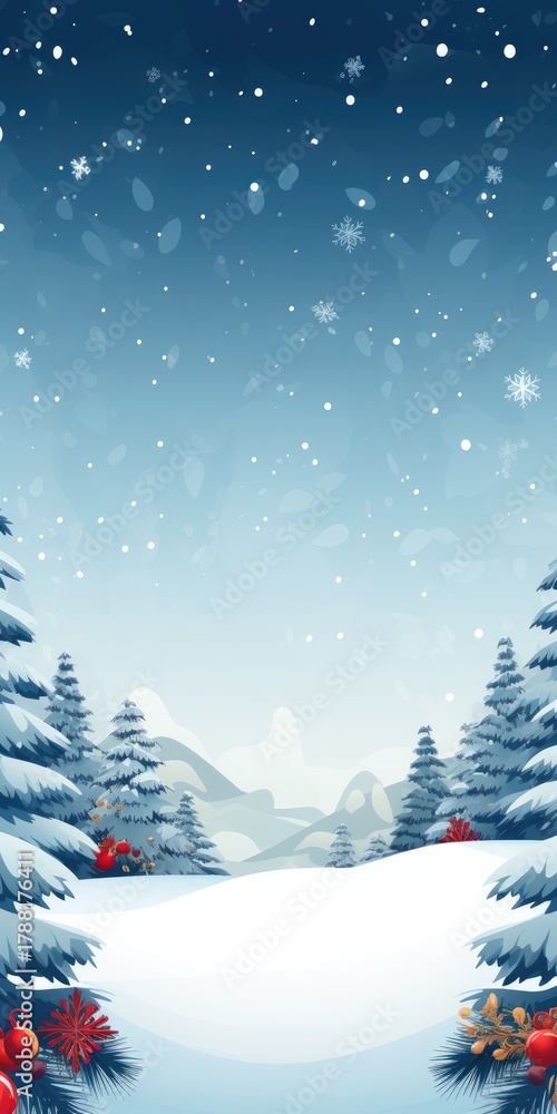Obraz premium Snowy winter landscape with falling snowflakes