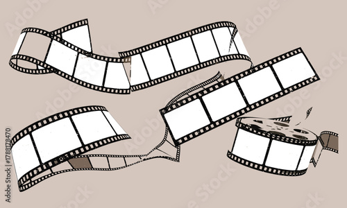 Illustration of film strips, conceptual design for movies and cinematic themes, cinema background