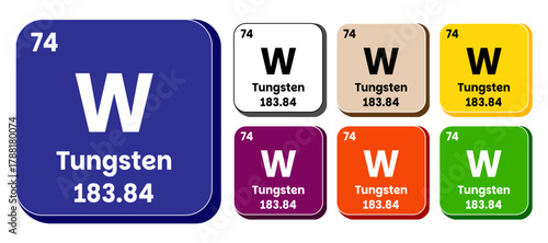 W, Tungsten element vector icon set, periodic table element. Vector illustration EPS 10 File. Isolated on white background.