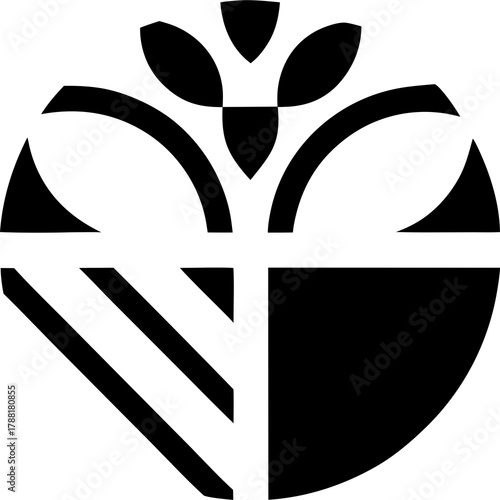 Stylized propeller design in black and white art on transparent background silhouette