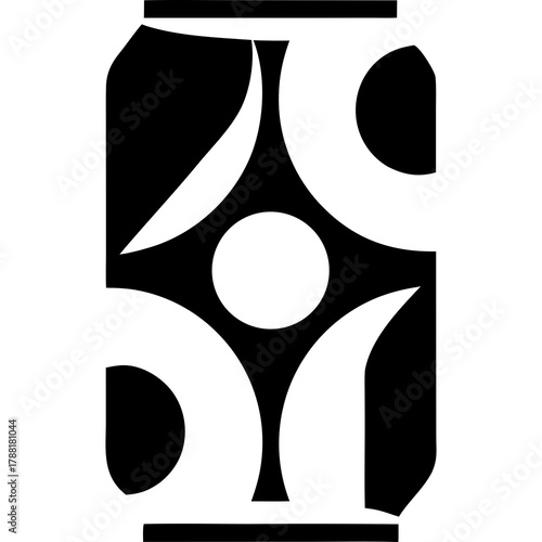 Horizontal black and white patterned band design art on transparent background silhouette