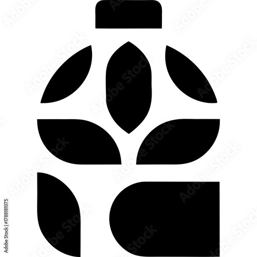 Abstract black and white geometric shape design art on transparent background silhouette
