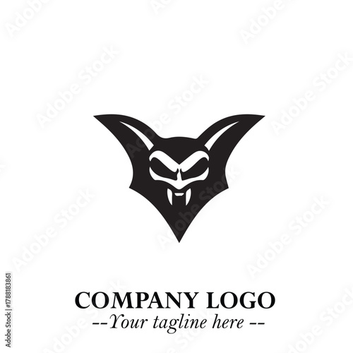 Head of Vampire Logo Symbol in Black on the White Background with Gothic Horror Vector Design