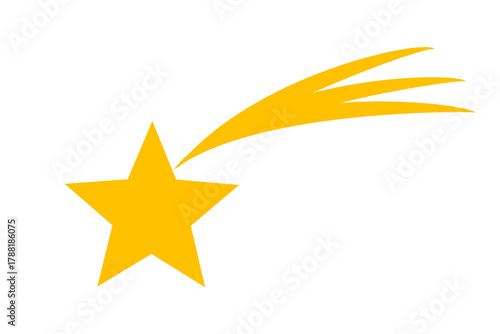Yellow shooting star icon with motion trail, minimalist falling star symbol