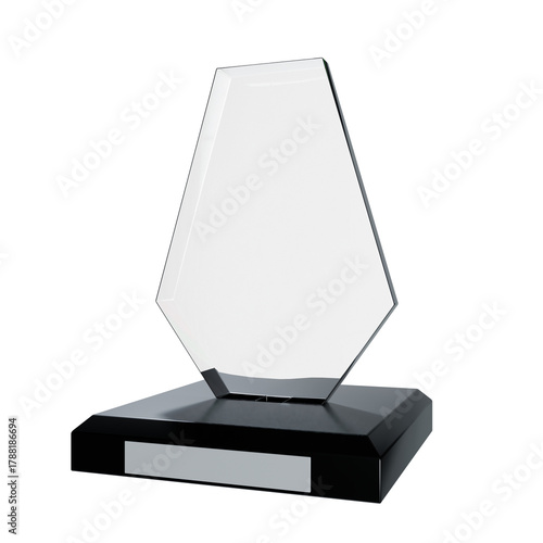 3d render of award glasses trophy acrylic in hexagon shape. transparent background