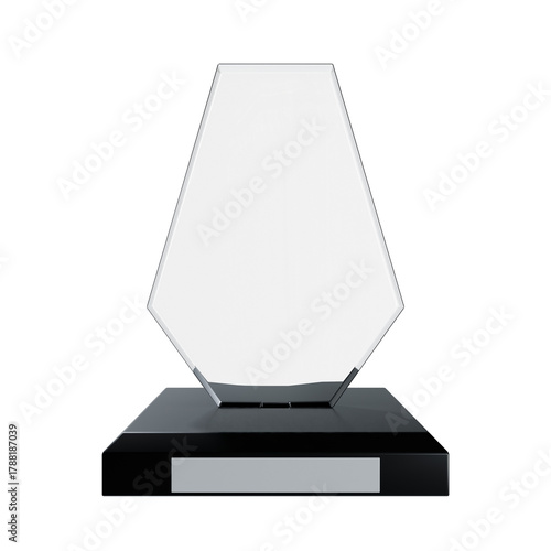 3d render of award glasses trophy acrylic in hexagon shape. transparent background