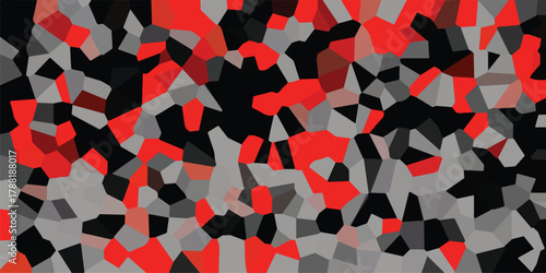 Abstract geometric mosaic pattern with irregular polygons in red gray and black creating a dynamic textured background for graphic design and digital art applications
