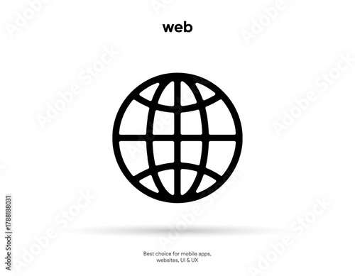Web icon symbol. Internet icon. Go to web icon. Http address sign. Globe network www website icon with isolated white background for UI UX mobile app