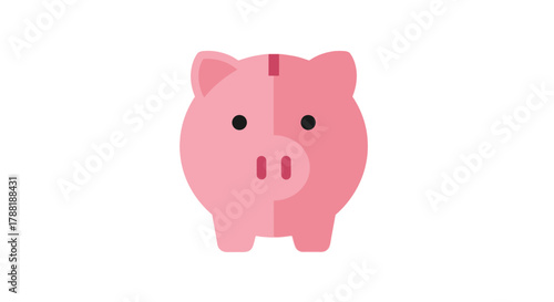 A flat illustration of a pink piggy bank, centered on a white background, viewed head-on with simple features
