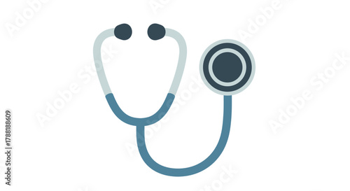 A simplified illustration of a medical stethoscope with a diaphragm and earpieces, depicted on a white background