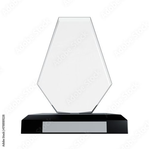 3d render of award glasses trophy acrylic in hexagon shape. transparent background
