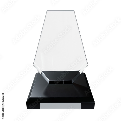 3d render of award glasses trophy acrylic in hexagon shape. transparent background