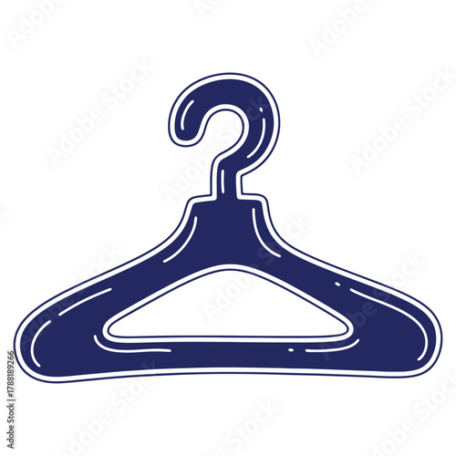 Elegant clothes hanger illustration in a sophisticated deep blue hue perfect for fashion design projects and minimalist home organization themes