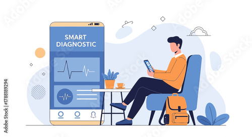 Concept of smart diagnostic application using phone illustration to check health