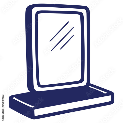 Elegant standing mirror with reflection drawn in minimalist style for interior design or beauty concepts illustration