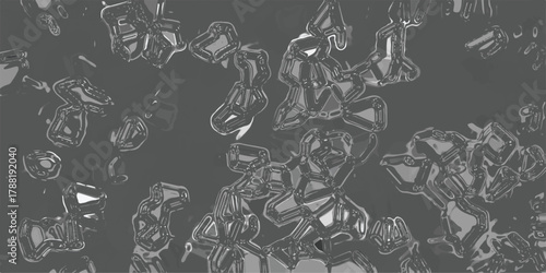 Abstract grayscale geometric crystalline structures with sharp edges and reflective surfaces creating a complex mosaic pattern against a dark background