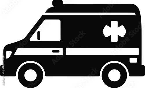 Black silhouette icon of an ambulance vehicle with a medical cross symbol